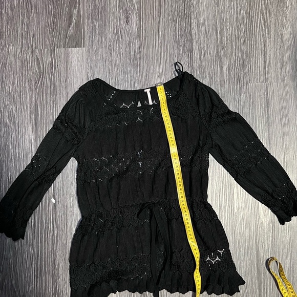 Free People Black Ruffled Tie Front Blouse - Picture 7 of 8